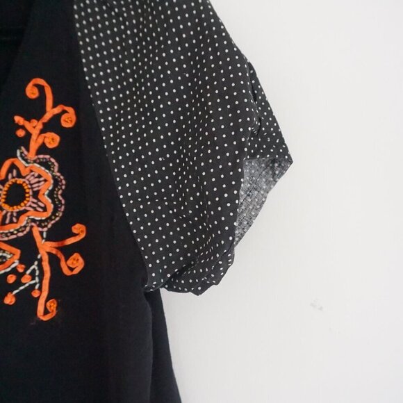 Vintage Storybook Black Knit Orange Embroidered Beaded Floral Button Up Shirt 2X - Picture 3 of 12